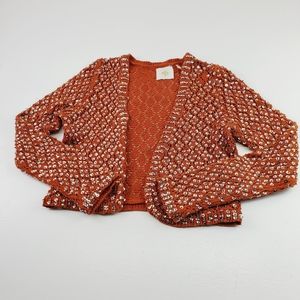 Anthropologie Women's Bolero Size Medium shrug burnt orange rust cotton‎ sequins